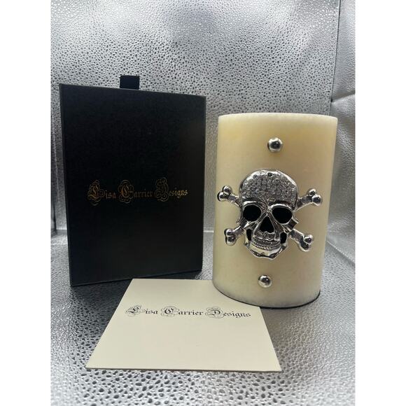 Lisa Carrier Designs Boxed Studded Silver Skull Candle - NWT - Picture 1 of 4